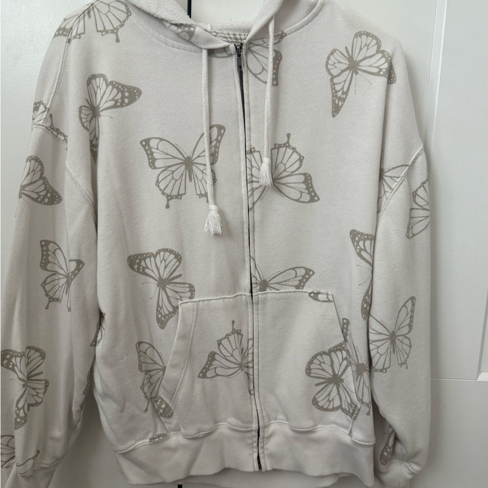 Butterfly Print Zip-Up Hoodie